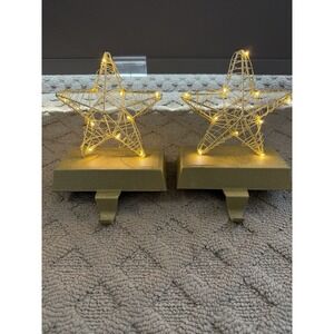 Gold LED Lighted‎ Wired Star Christmas Stocking Holder-set of 2
